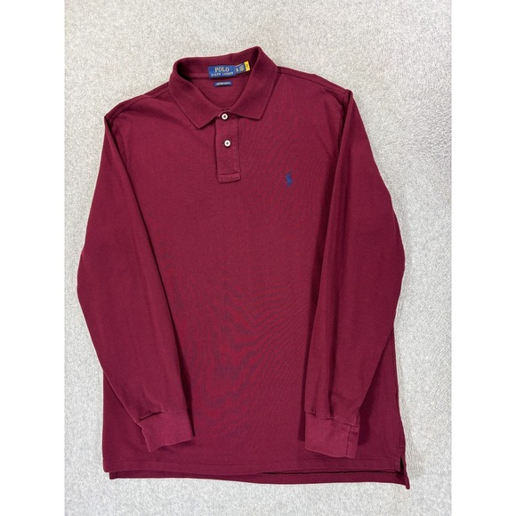 Polo Ralph Lauren Classic Solid Long Sleeve Polo Shirt (Men's XL) Maroon - Picture 1 of 12